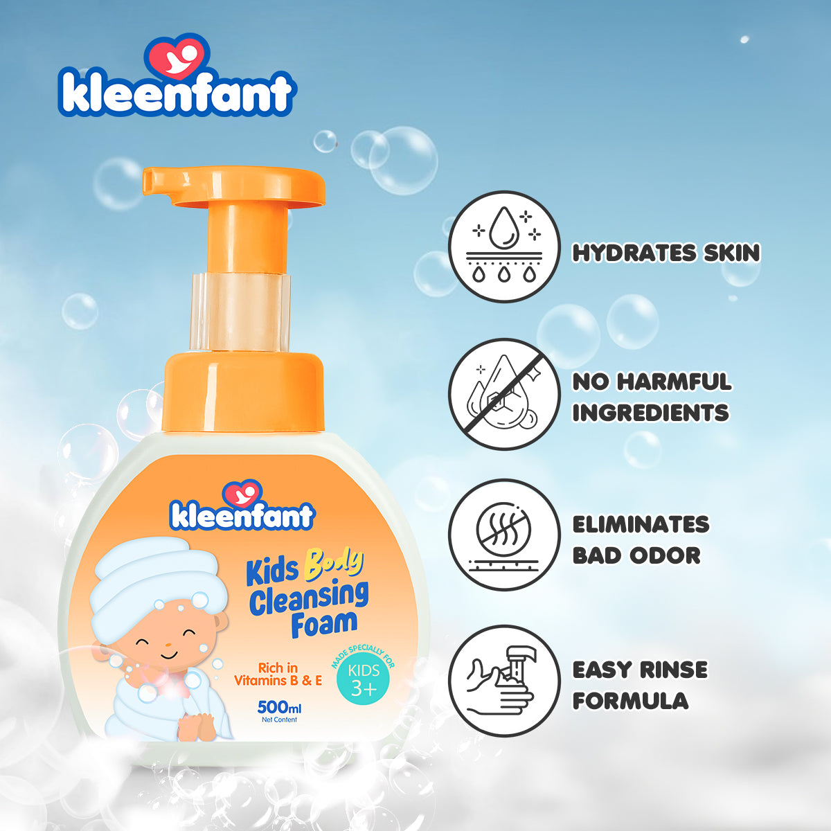 Kleenfant Body Cleansing Foamer for Kids with Moisturizing Formula 500ML Pack of 1