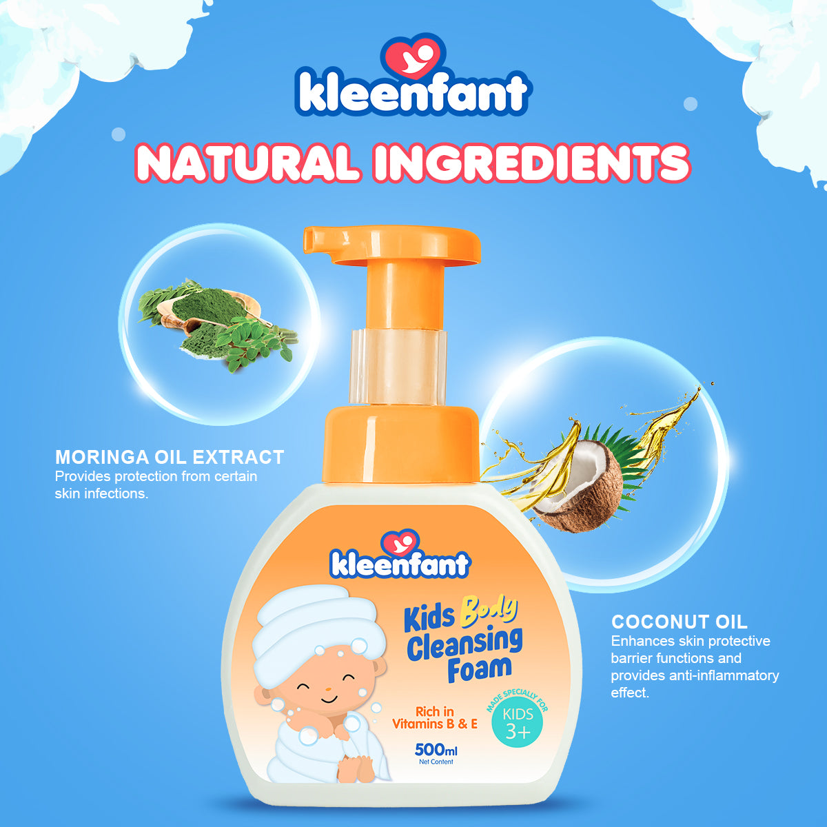 Kleenfant Body Cleansing Foamer for Kids with Moisturizing Formula 500ML Pack of 1