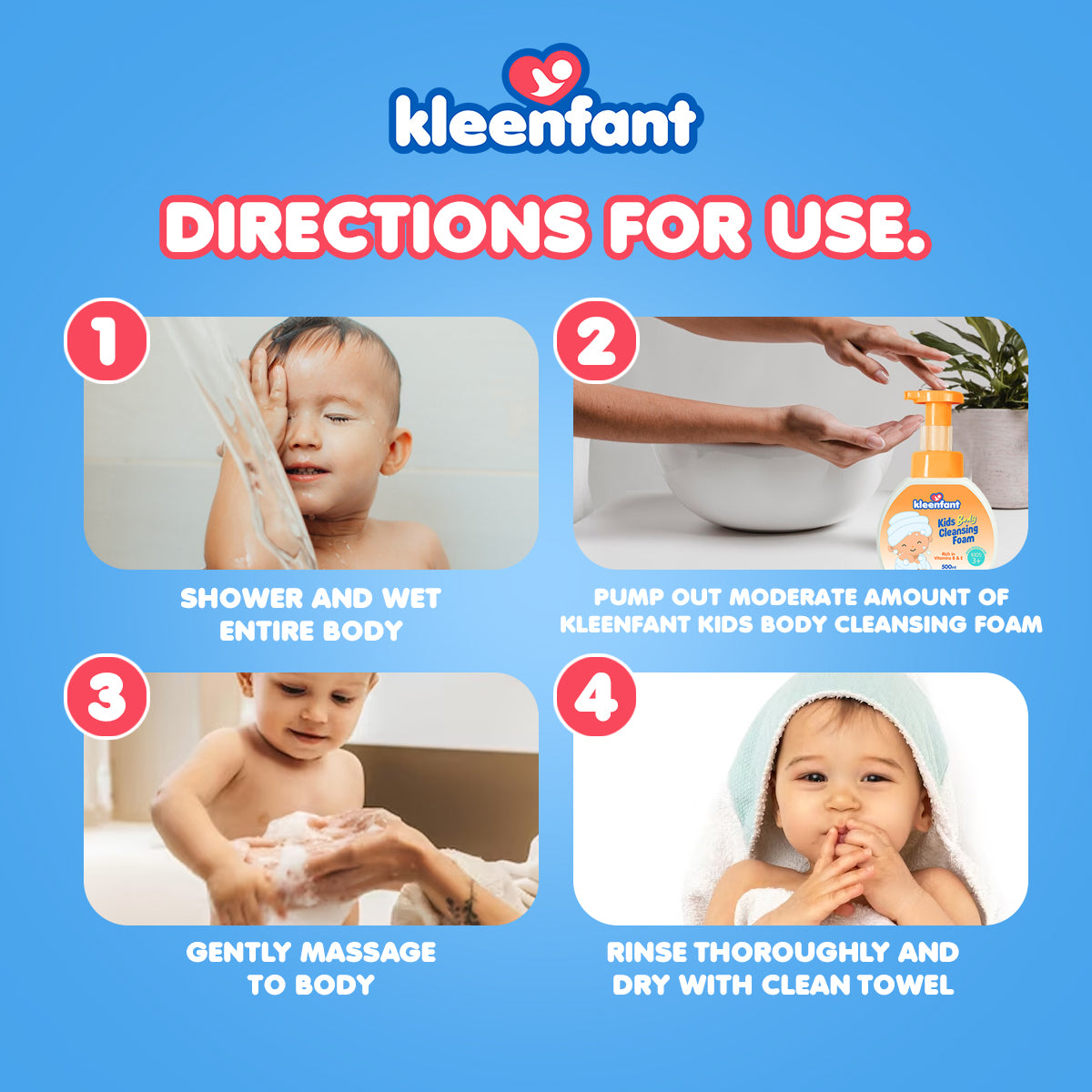 Kleenfant Body Cleansing Foamer for Kids with Moisturizing Formula 500ML Pack of 1