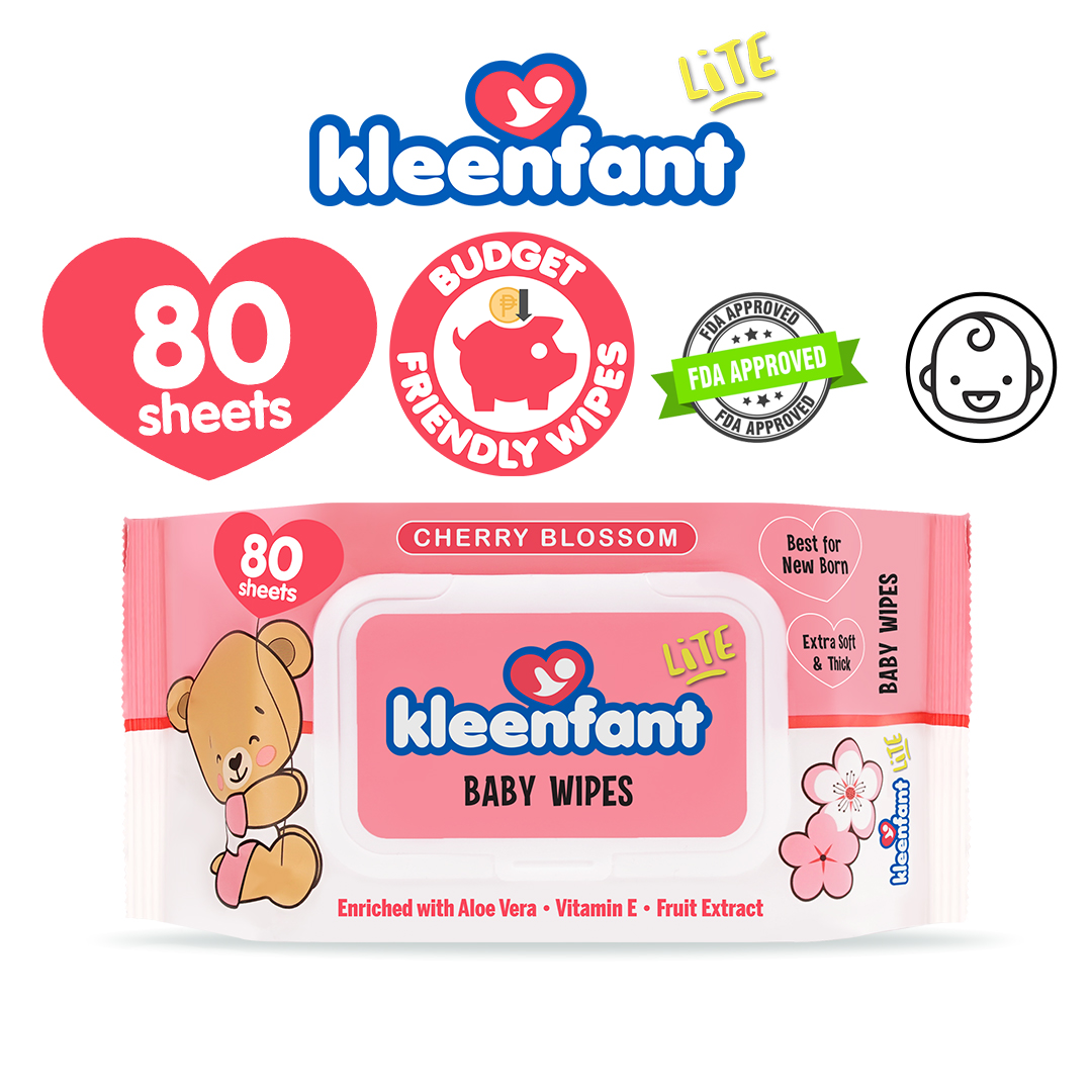 Kleenfant Lite Cherry Blossom Scent 80 Tender Sheets Pack of 1 Newborn Wet Wipes for Baby Wipe for Kids