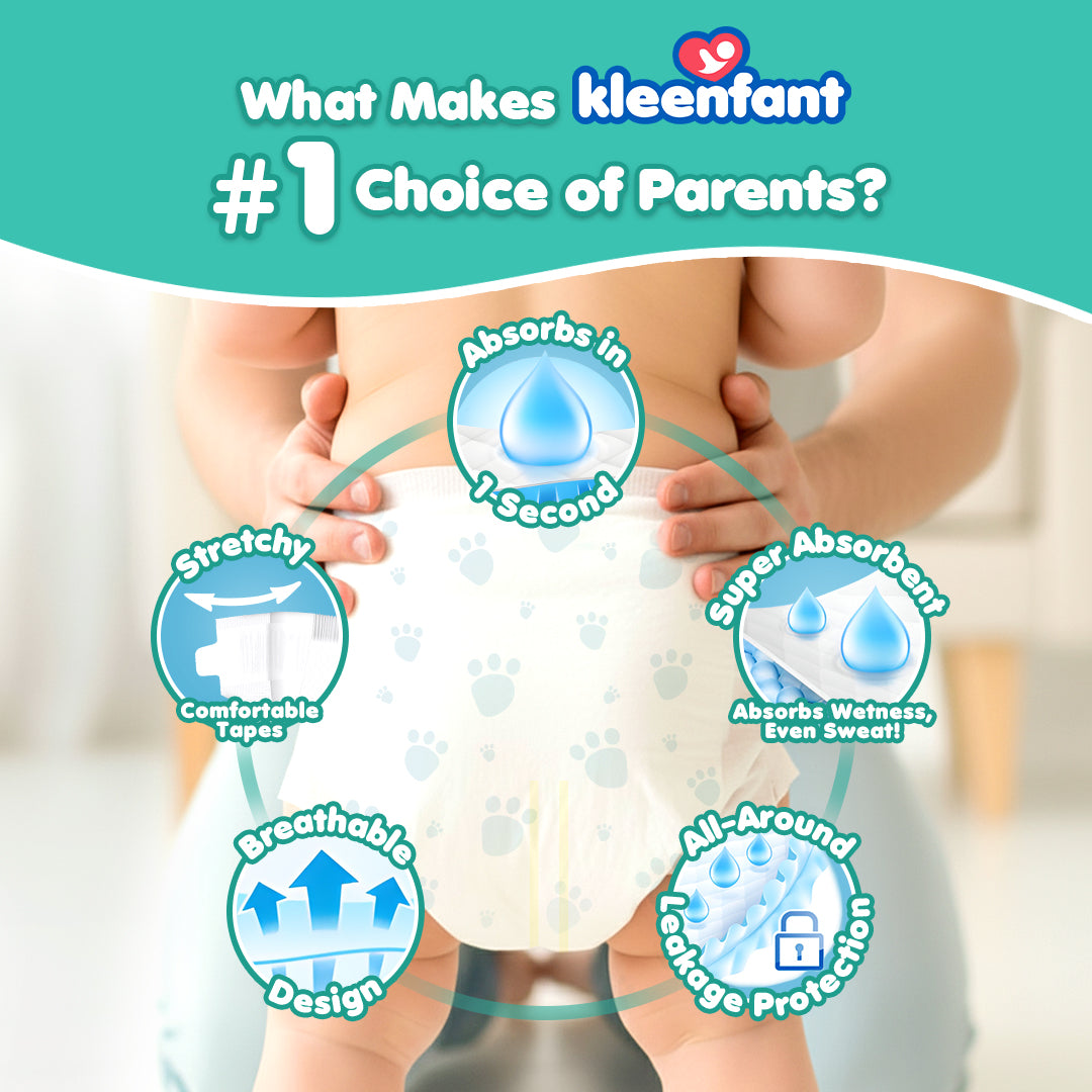 Kleenfant Diaper for Baby Taped Medium Pack of 1, 30 pad Baby Needs Disposable Korean Diaper Babies