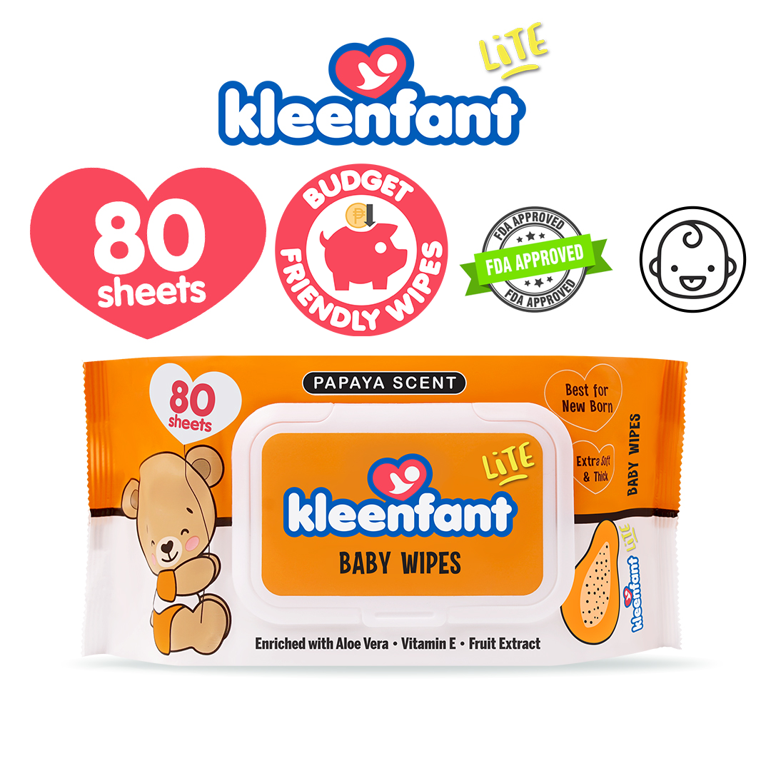 Kleenfant Lite Papaya Scent 80 Tender Sheets Pack of 1 Newborn Wet Wipes for Baby Wipe for Kids
