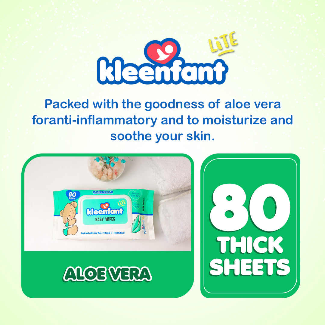 Kleenfant Lite Aloe Vera Scent 80 Tender Sheets Pack of 1 Newborn Wet Wipes for Baby Wipe for Kids