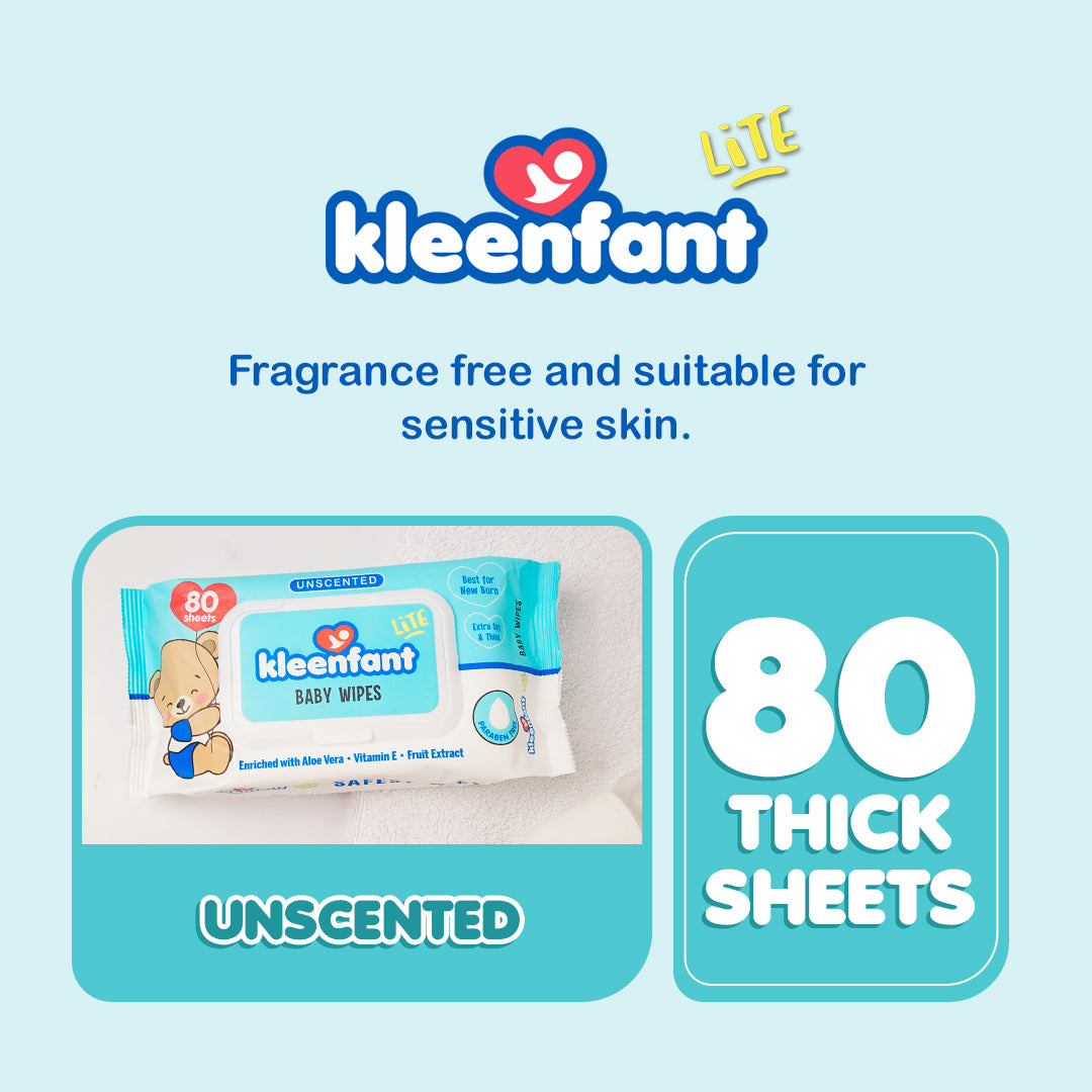 Kleenfant Lite Unscented Wipes 80 Tender Sheets Pack of 1 Newborn Wet Wipes for Baby Wipe for Babies