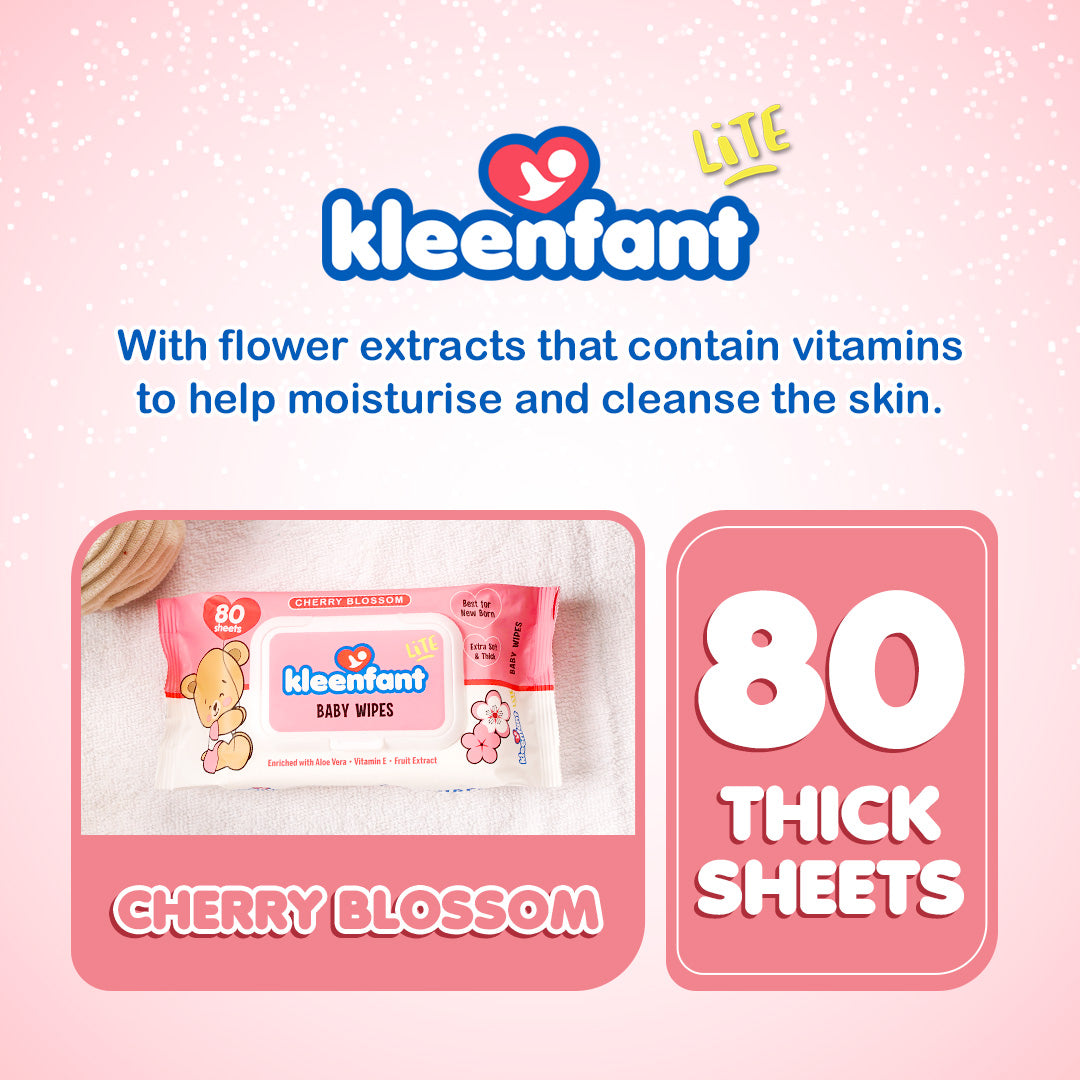 Kleenfant Lite Cherry Blossom Scent 80 Tender Sheets Pack of 1 Newborn Wet Wipes for Baby Wipe for Kids