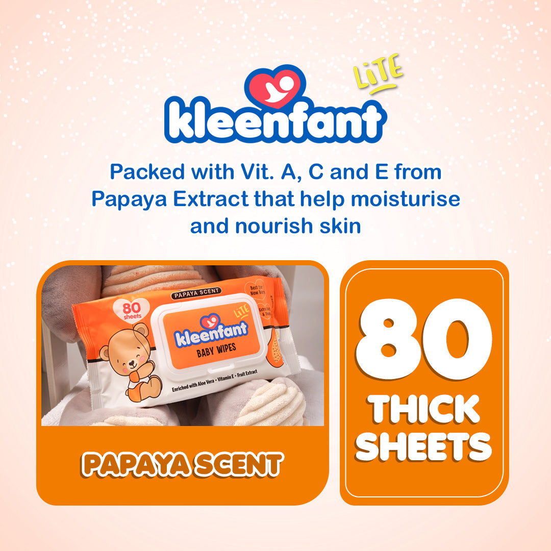 Kleenfant Lite Papaya Scent 80 Tender Sheets Pack of 1 Newborn Wet Wipes for Baby Wipe for Kids