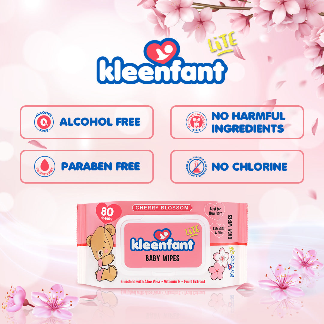 Kleenfant Lite Cherry Blossom Scent 80 Tender Sheets Pack of 1 Newborn Wet Wipes for Baby Wipe for Kids
