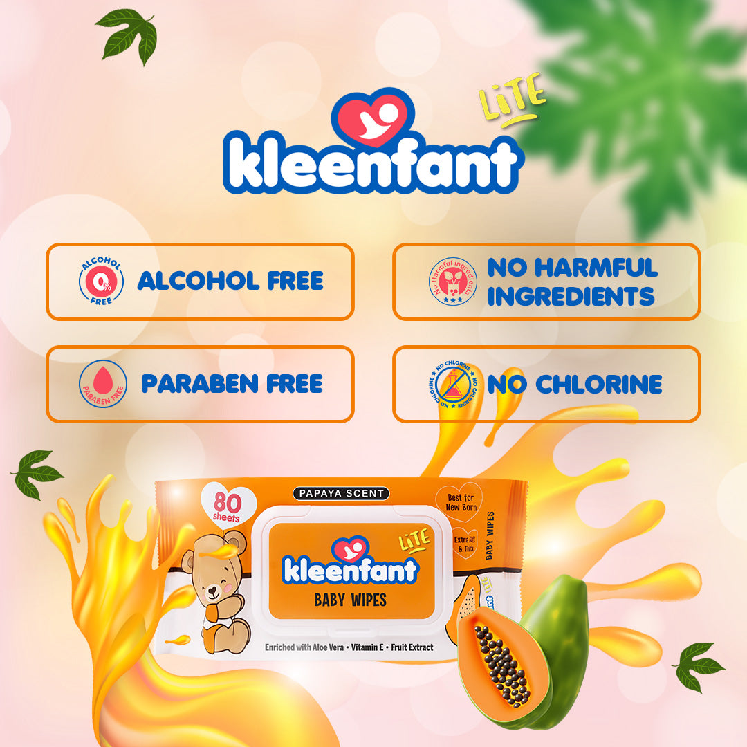 Kleenfant Lite Papaya Scent 80 Tender Sheets Pack of 1 Newborn Wet Wipes for Baby Wipe for Kids