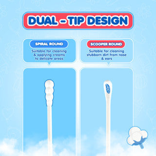 Kleenfant Baby Cotton Buds Dual Tips Soft Natural Paper Stem Cotton Spiral and Scooper 400 Tips