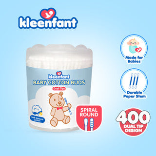 Kleenfant Baby Cotton Buds Dual Tips Soft Natural Paper Stem Cotton Spiral and Scooper 400 Tips