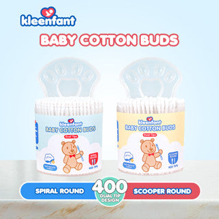 Kleenfant Baby Cotton Buds Dual Tips Soft Natural Paper Stem Cotton Spiral and Scooper 400 Tips