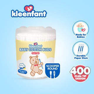 Kleenfant Baby Cotton Buds Dual Tips Soft Natural Paper Stem Cotton Spiral and Scooper 400 Tips