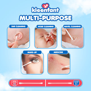 Kleenfant Baby Cotton Buds Dual Tips Soft Natural Paper Stem Cotton Spiral and Scooper 400 Tips