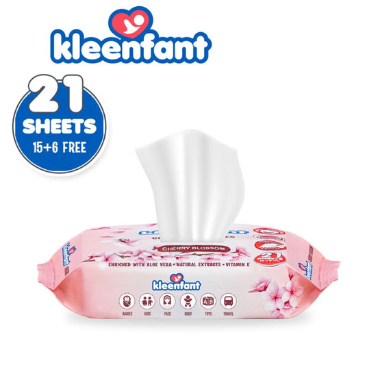 Kleenfant Cherry Blossom Scent Cleansing Wipes 21 sheets Pack of 1