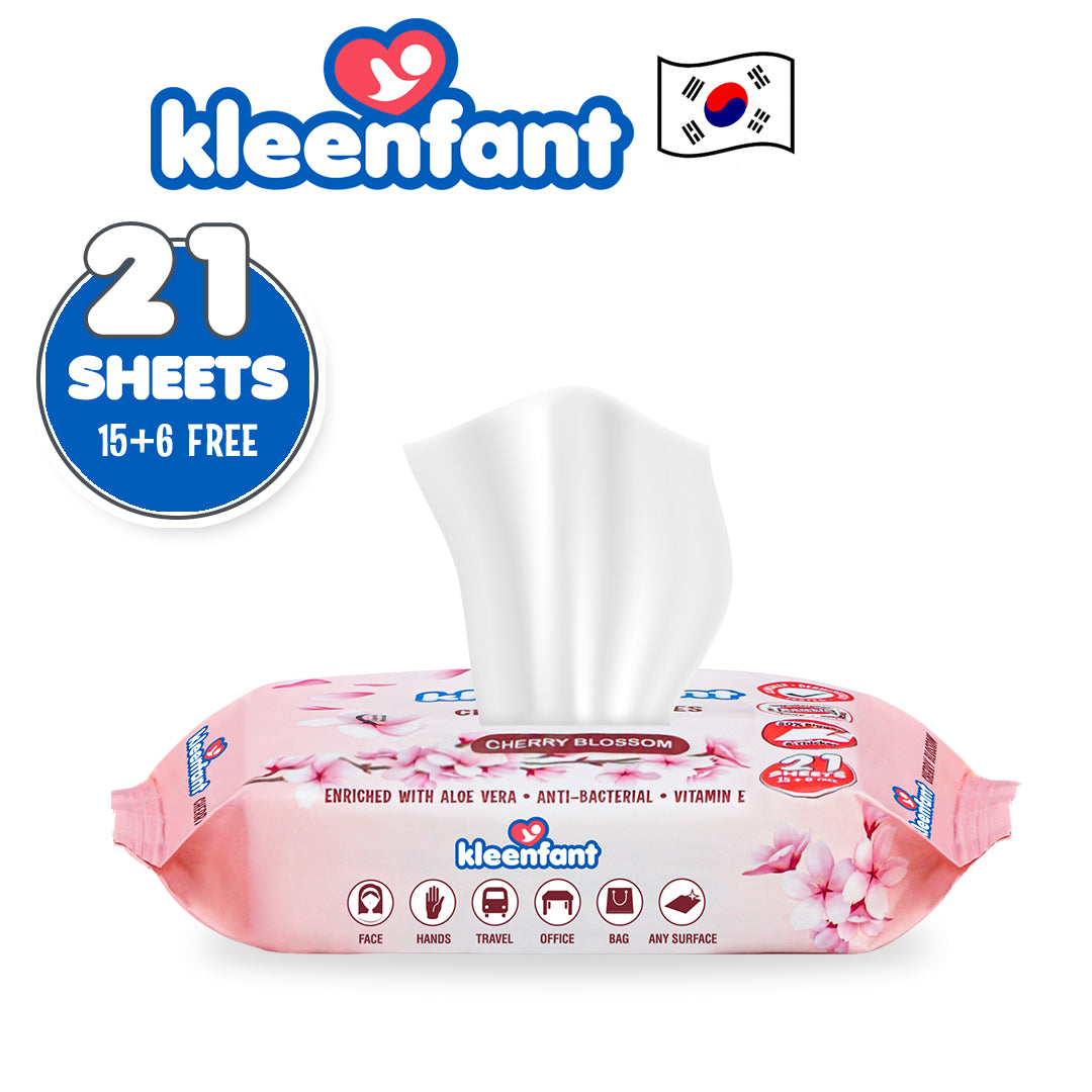 Kleenfant Cherry Blossom Scent Cleansing Wipes 21 sheets Pack of 1