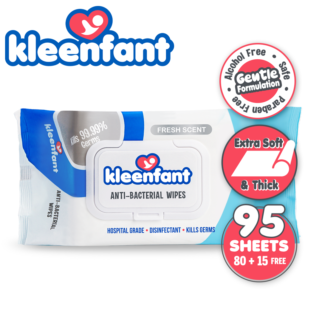 Kleenfant Fresh Scent Anti-bacterial Cleansing Wipes 95 sheets Pack of 1 Disinfecting Wipes