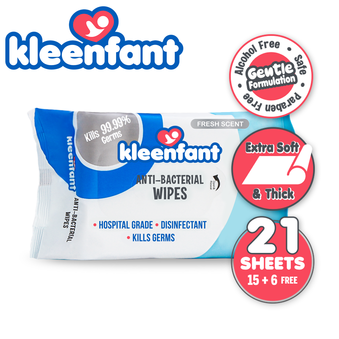 Kleenfant Fresh Scent Antibacterial Disinfecting Wipes 21 sheets Pack of 1 Hospital Grade Antibac