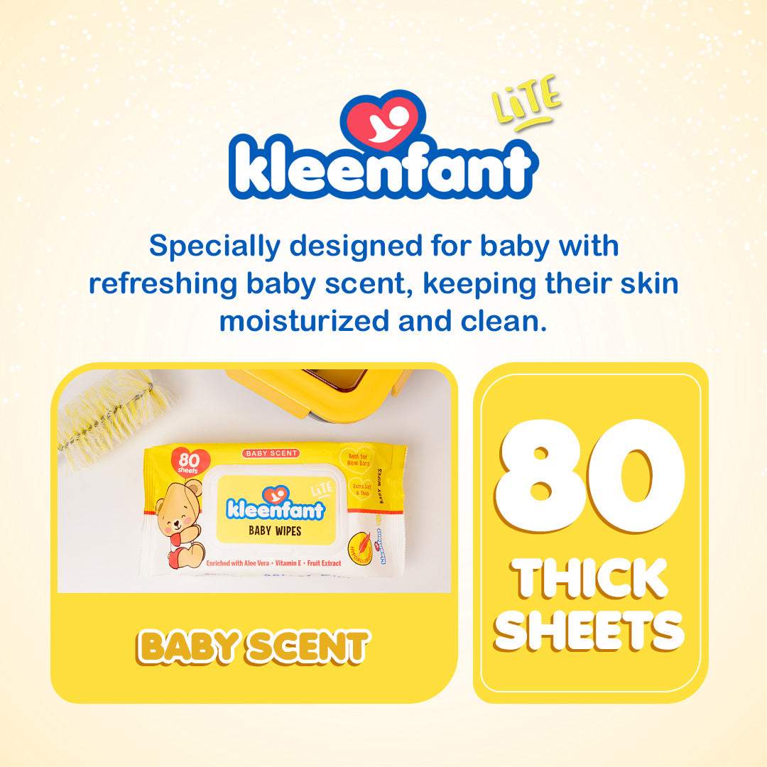 Kleenfant Lite Babyscent Wipes 80 Tender Sheets Pack of 1 Newborn Wet Wipes for Baby Wipe for Babies