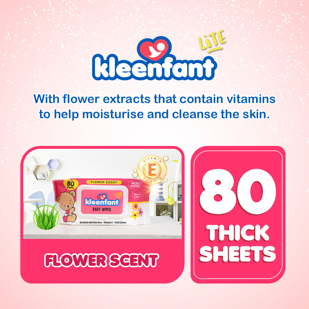 Kleenfant Lite Flower Scent 80 Tender Sheets Pack of 1 Newborn Wet Wipes for Baby Wipe for Kids (Copy)