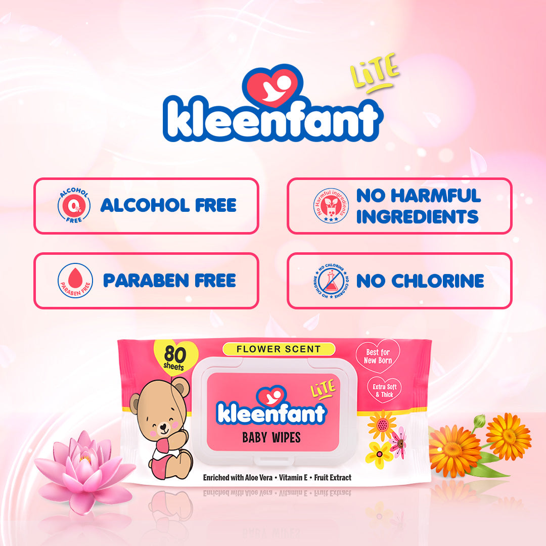 Kleenfant Lite Flower Scent 80 Tender Sheets Pack of 1 Newborn Wet Wipes for Baby Wipe for Kids (Copy)