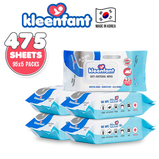 Kleenfant Fresh Scent Anti-bacterial Cleansing Wipes 95 sheets Pack of 5 Disinfecting Wipes