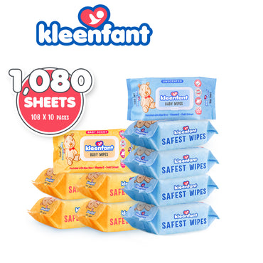 Kleenfant Unscented and Baby Scent Scented Baby WIpes (108 sheets, 5 each)