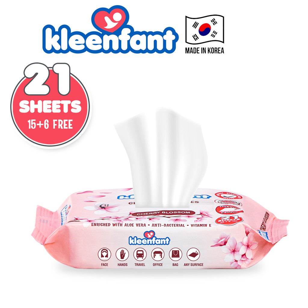 Kleenfant Cherry Blossom Scent Cleansing Wipes 21 sheets Pack of 1