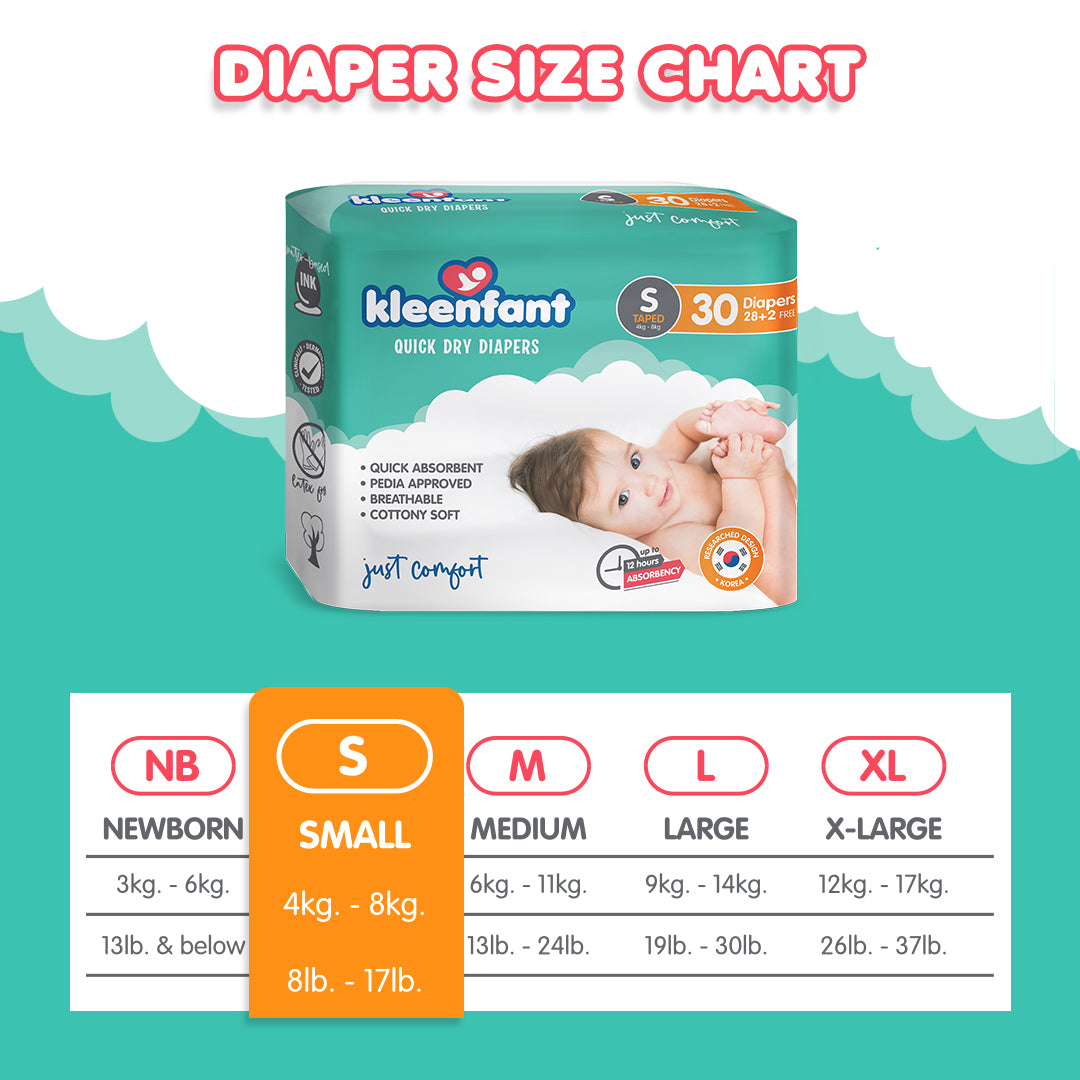 Kleenfant Diaper for Baby Taped Small Pack of 2, 60 pad Baby Needs Korean Diaper New Born Babies