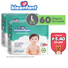 Load image into Gallery viewer, Kleenfant Diaper for Baby Taped Large Pack of 2, 60 pad Baby Needs Disposable Korean Diaper Babies
