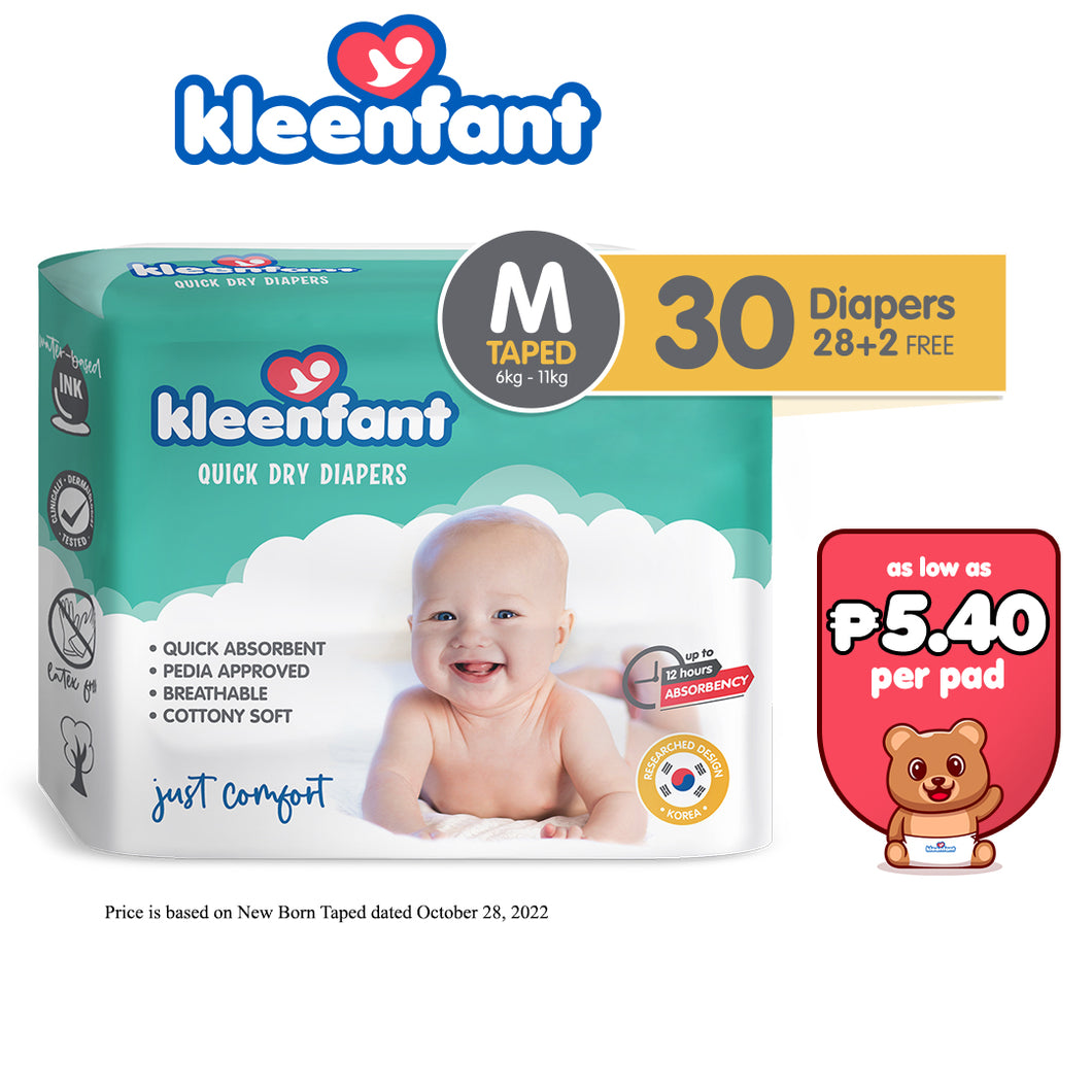 Kleenfant Diaper for Baby Taped Medium Pack of 1, 30 pad Baby Needs Disposable Korean Diaper Babies