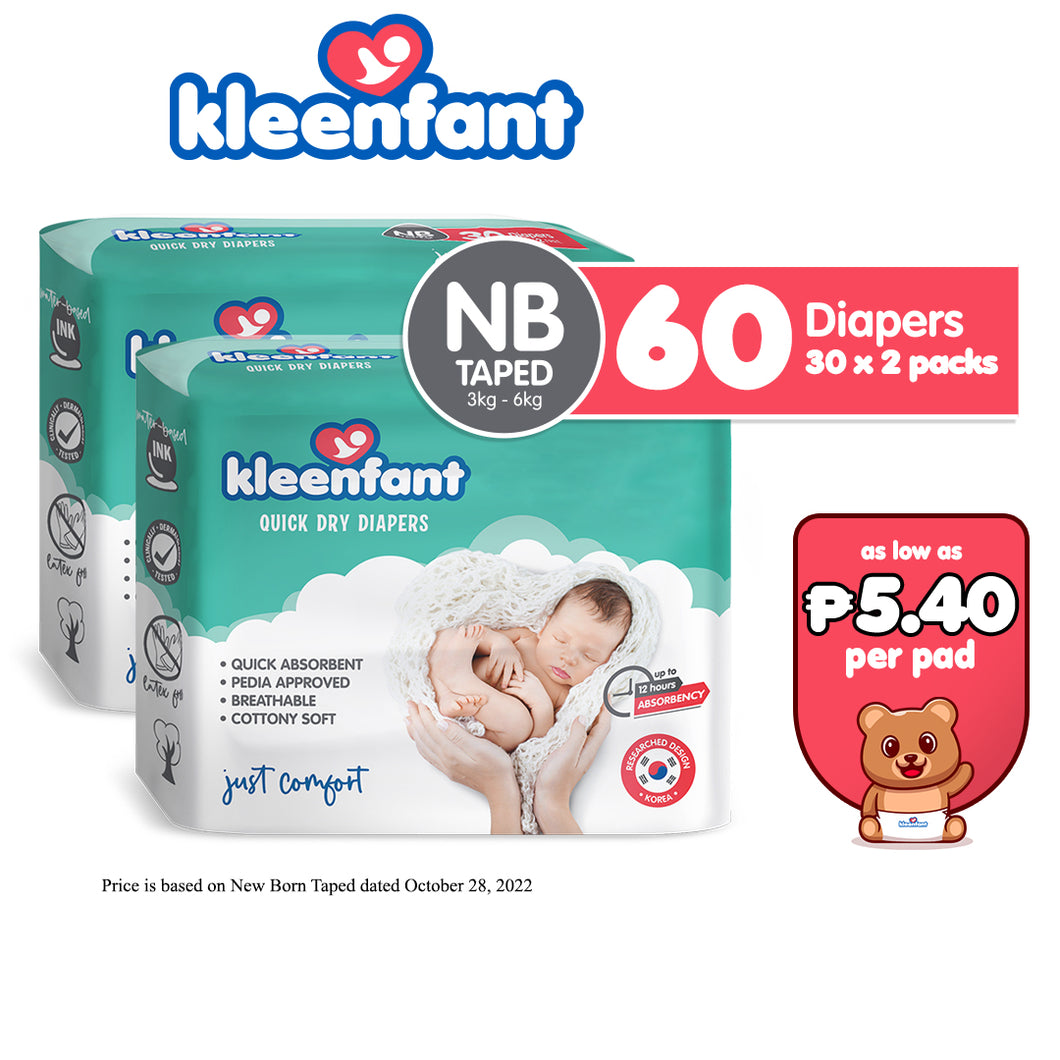 Kleenfant Diaper for Baby Taped Newborn Pack of 2, 60 pad Baby Needs Korean Diaper New Born Babies