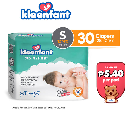 Kleenfant Diaper for Baby Taped Small Pack of 1, 30 pad Baby Needs Korean Diaper New Born Babies