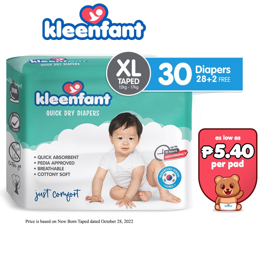 Kleenfant Diaper for Baby Taped XL Pack of 1, 30 pad Baby Needs Disposable Korean Diaper Babies