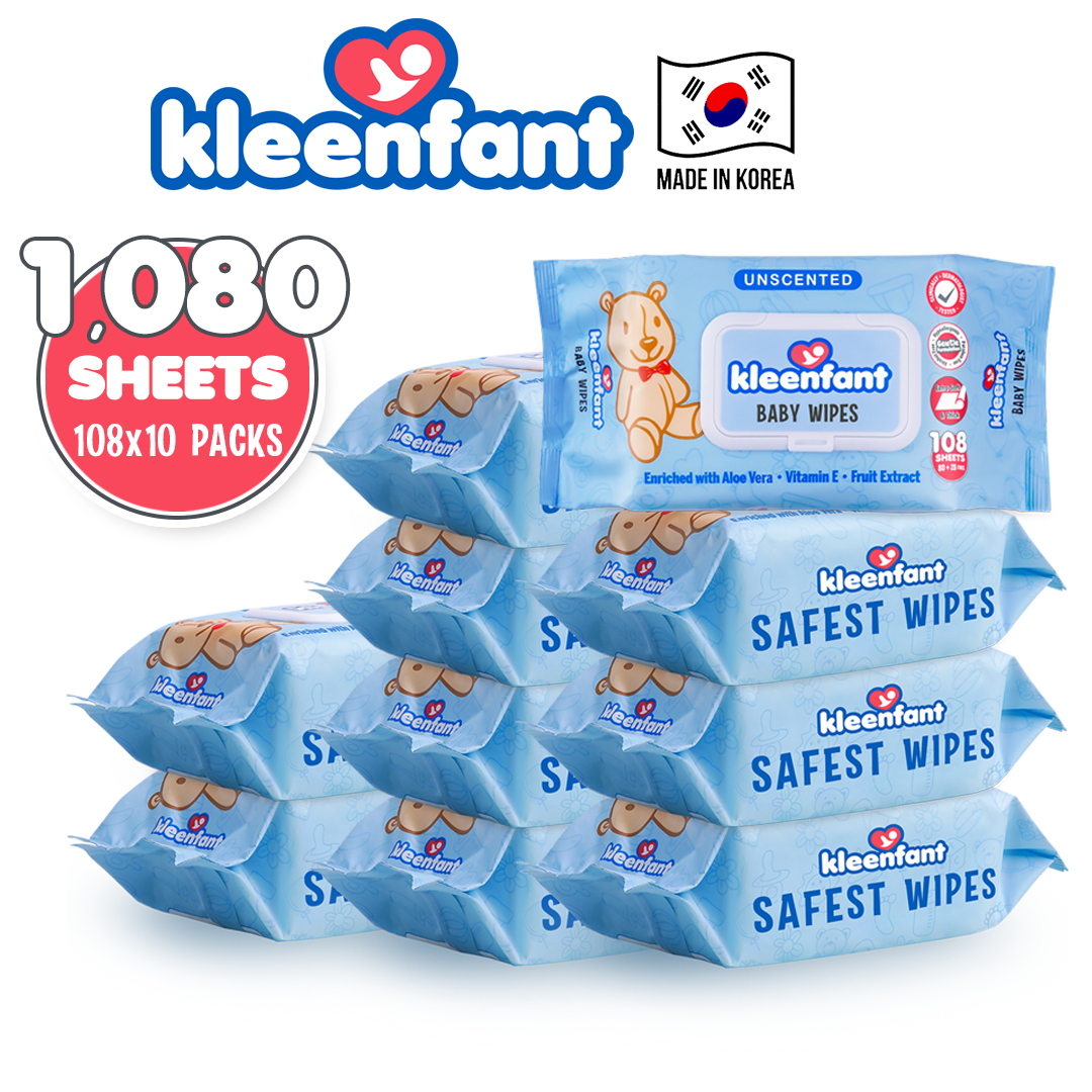 Kleenfant Unscented Baby Wipes 108 sheets Pack of 10