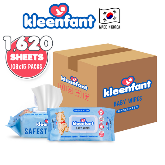 Kleenfant Unscented Baby Wipes 108 sheets Pack of 15