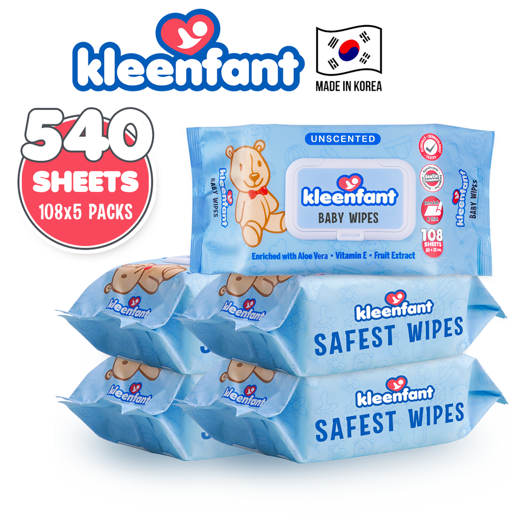Kleenfant Unscented Baby Wipes 108 sheets Pack of 5