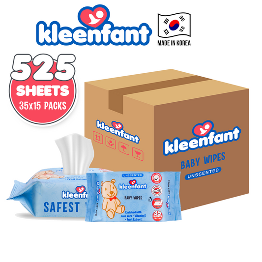 Kleenfant Unscented Baby Wipes 35 sheets Pack of 15