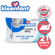 Load image into Gallery viewer, Kleenfant Fresh Scent Antibacterial Disinfecting Wipes 21 sheets Pack of 1 Hospital Grade Antibac
