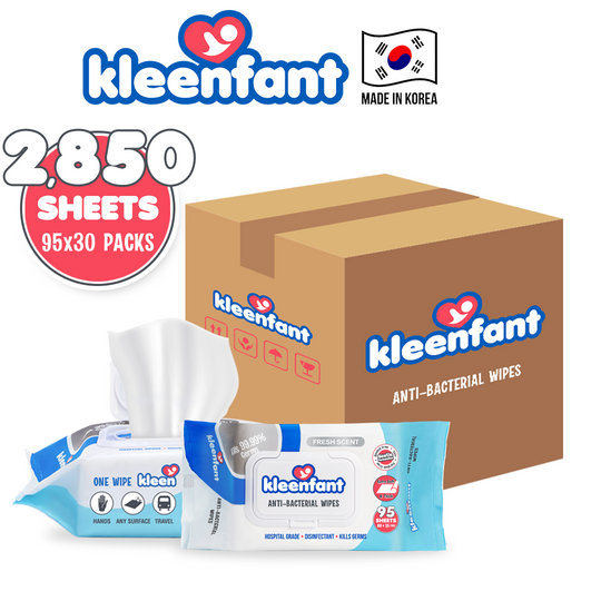 Kleenfant Fresh Scent Antibacterial Cleansing Wipes 95 sheets Pack of 30 Disinfecting Wipes Antibac