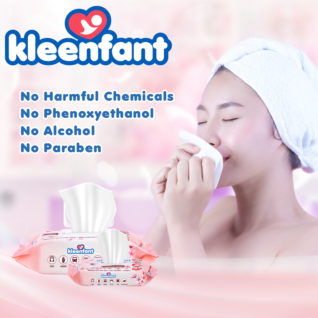 Kleenfant Cherry Blossom Cleansing Wipes 95 Sheets Pack of 5