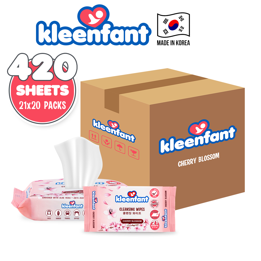Kleenfant Cherry Blossom Cleansing Wipes 21 Sheets Pack of 15