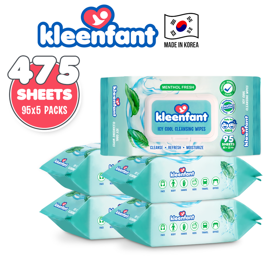 Kleenfant Icy Cool Cleansing Wipes 95 Sheets Pack of 5