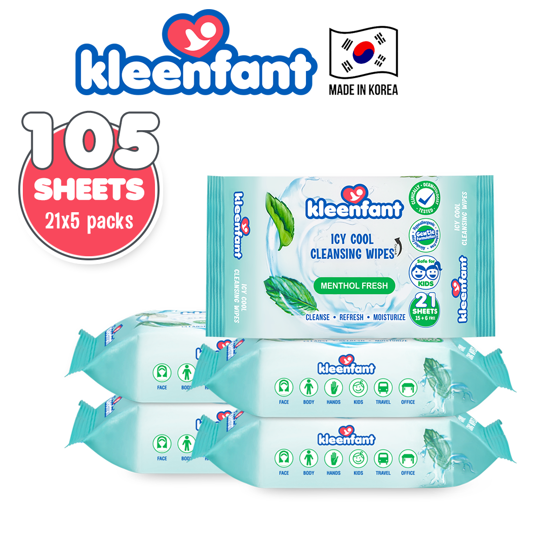 Kleenfant Icy Cool Cleansing Wipes 21 Sheets Pack of 5