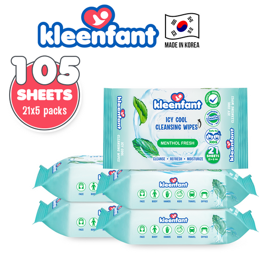 Kleenfant Icy Cool Cleansing Wipes 21 Sheets Pack of 5