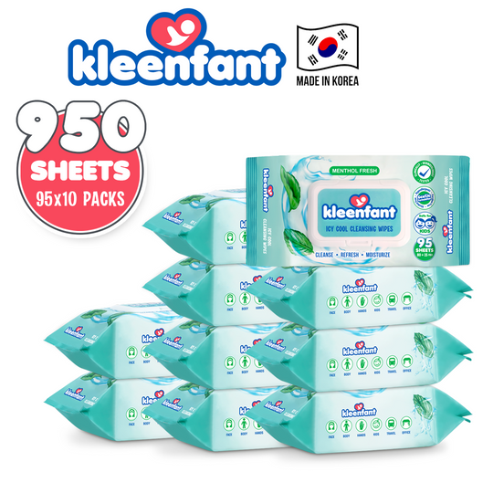 Kleenfant Icy Cool Cleansing Wipes 95 Sheets Pack of 10