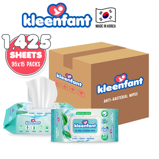 Kleenfant Icy Cool Cleansing Wipes 95 Sheets Pack of 15