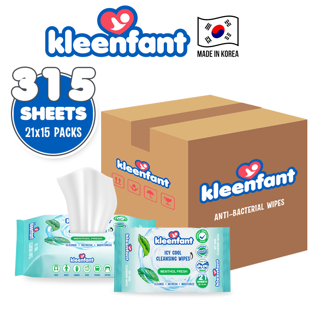 Kleenfant Icy Cool Cleansing Wipes 21 Sheets Pack of 15