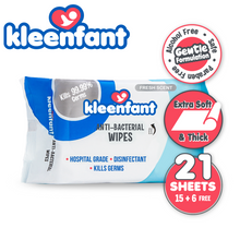 Load image into Gallery viewer, Kleenfant Fresh Scent Anti-bacterial Cleansing Wipes 21 sheets Pack of 15 Disinfecting Wipes
