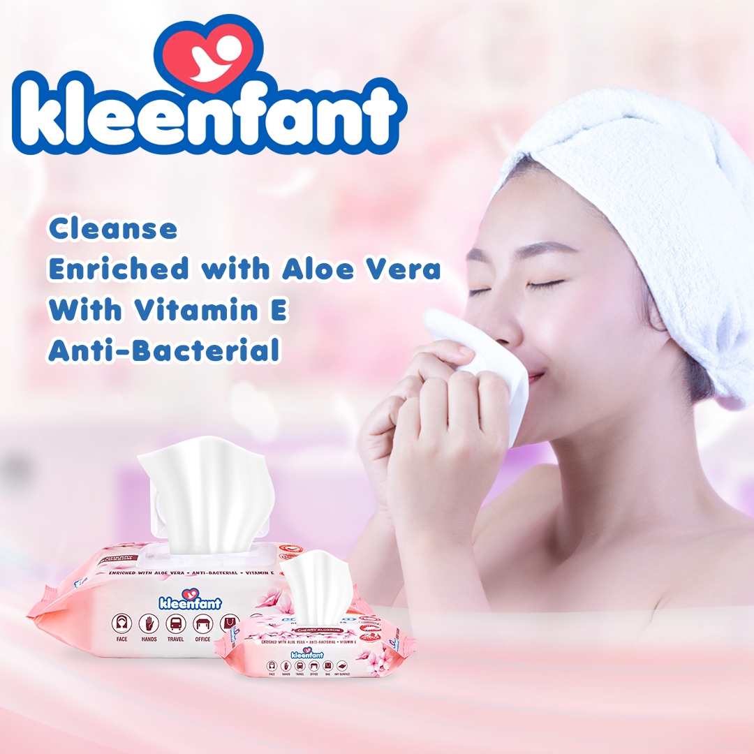 Kleenfant Cherry Blossom Cleansing Wipes 95 Sheets Pack of 10