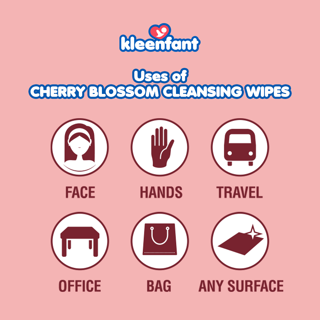 Kleenfant Cherry Blossom Cleansing Wipes 95 Sheets Pack of 30